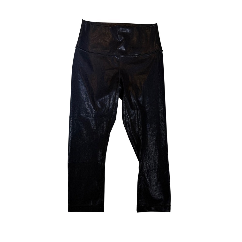 Lululemon Wunder Under High-Rise Crop 21 Black Foil Leggings Womens Size 6